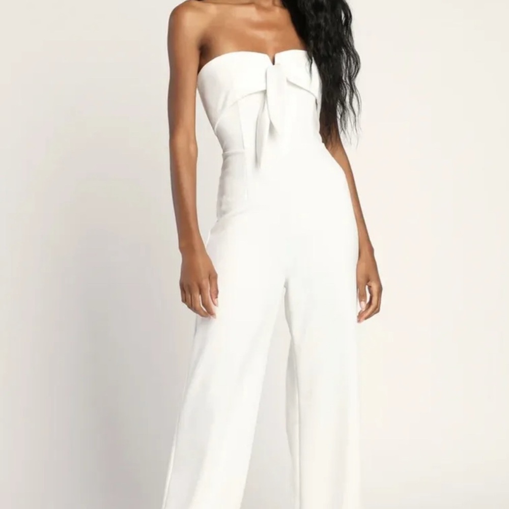 LULU'S White Strapless Tie-Front Jumpsuit ‘Ready To Impress’ Size S, NWT